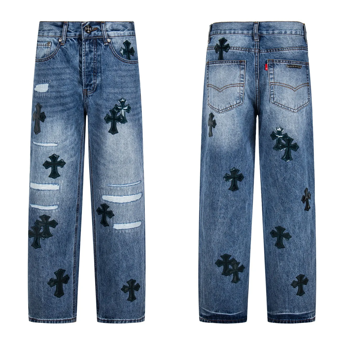 P280 High version (evergreen version) Chrome Hearts/Chrome Hearts 25FW CH Blue Pants Starry Sky Hole Laminated Leather Cross Bamboo Jeans. It adopts starry sky theme leather elements, mostly in the shape of a cross, with glitter on the leather surface. Unique design with simple and elegant details, exquisite workmanship, neat lines and in-place details on the entire pair of pants! It’s also so cool that both men and women can easily control it. It’s a gender-neutral trendy up version. Style number: 1766# Color: blue Size: 28 30 32 34 36